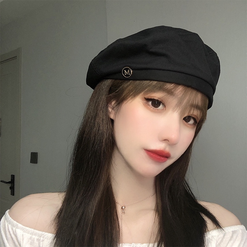 Mũ Beret Màu Đen Phong Cách Hàn Quốc Thời Trang Xuân Hè Cho Nữ