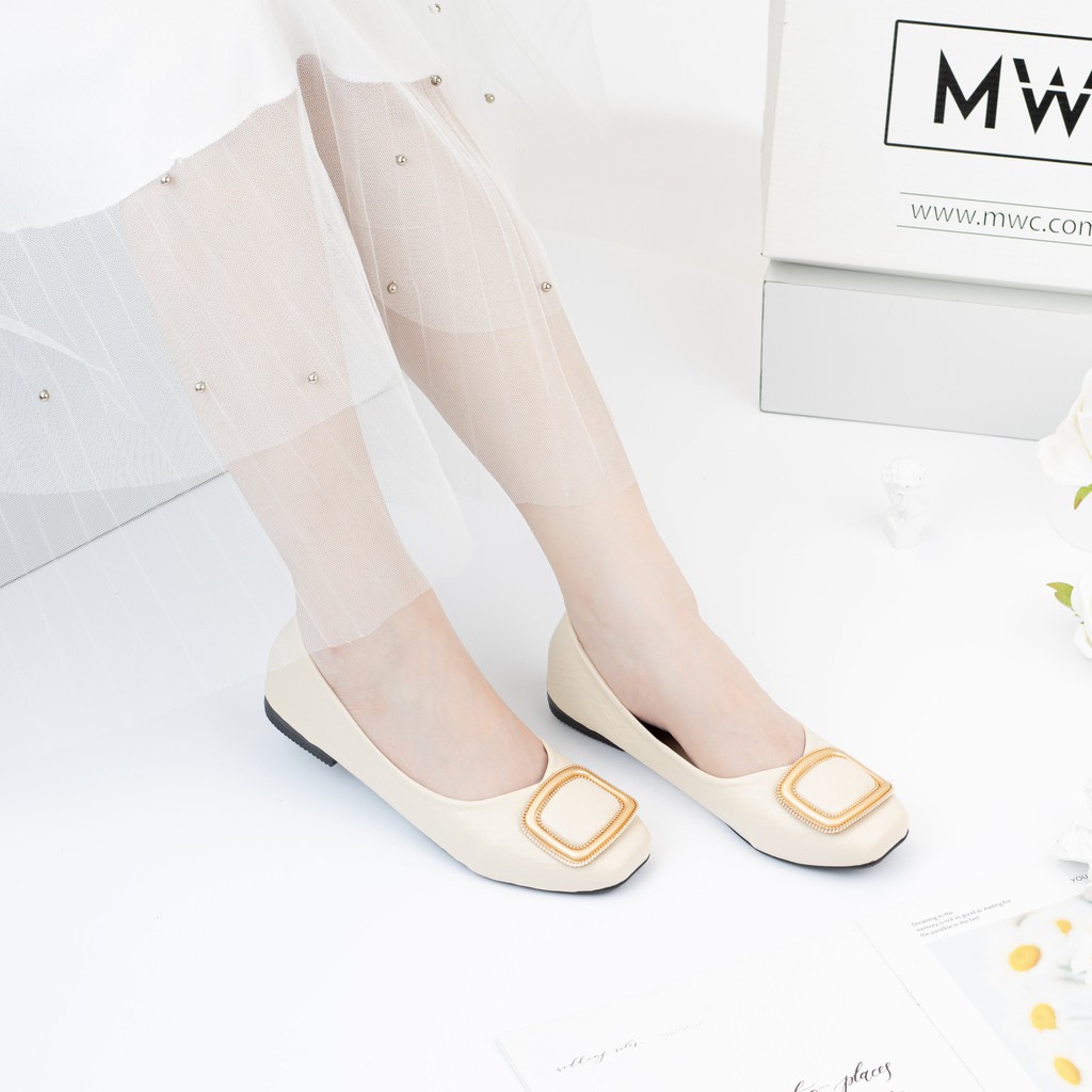 Giày 2182 MWC - Búp Bê Nữ Mũi Tròn Chất Liệu Da Cao Cấp Đính Khóa Cách Điệu Hiện Đại Nữ Tính