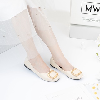 Giày 2182 MWC - Búp Bê Nữ Mũi Tròn Chất Liệu Da Cao Cấp Đính Khóa Cách Điệu Hiện Đại Nữ Tính