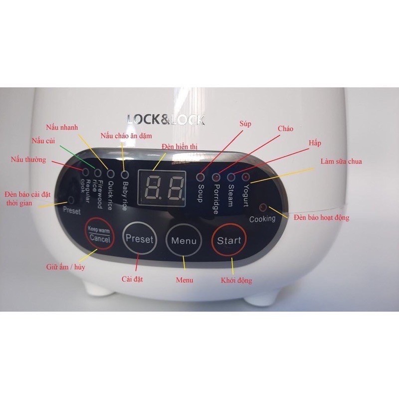 Nồi cơm điện kỹ thuật số Lock&amp;Lock Digital Rice Cooker 0.8L, 220V~, 50Hz, 300W – Màu trắng EJR326WHT