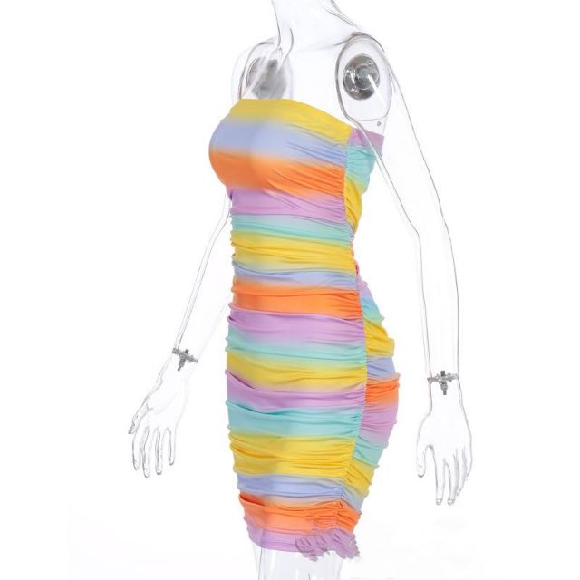 (CÓ SẴN) Đầm Tie Dye Cúp Ngực Loang Màu Ngang Body Ombre Nhún Thân Cầu vồng Sexy Cho Nữ 🌺🌈