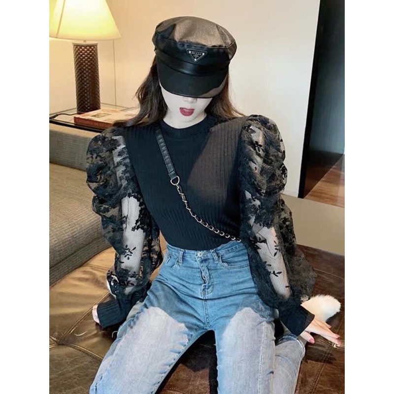 Áo len tay ren bồng