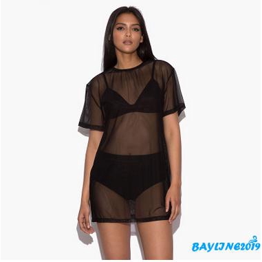 Áo tay ngắn kiểu xuyên thấu phối đồ bikini quyến rũ cho nữ
