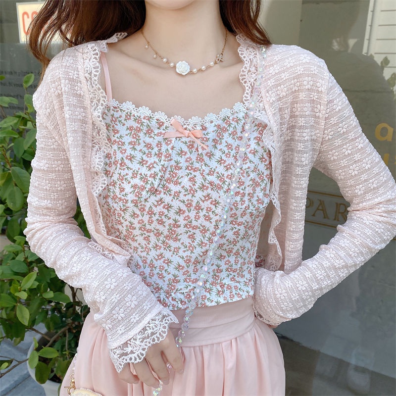 Áo Khoác Cardigan Ren Mỏng Tay Dài Cổ Chữ V Thời Trang Mùa Hè Dành Cho Nữ