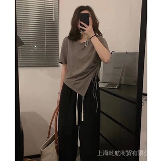 Áo thun tay ngắn cổ tròn khổ a4 có dây rút dễ phối đồ cho nữ