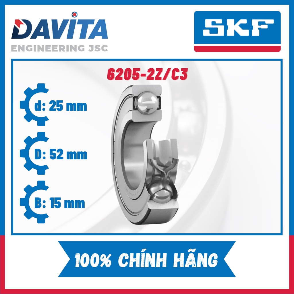 Vòng bi SKF chính hãng 6205, 6205/C3, 6205-2Z, 6205-2Z/C3, 6205-2RSH, 6205-2RSH/C3