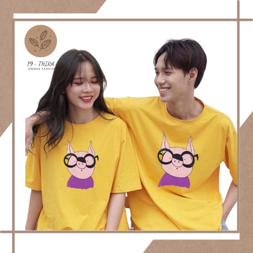 AHR THẬT Áo phông, áo thun nam nữ hình con heo đeo kính dáng rộng unisex có ảnh shop tự chụp