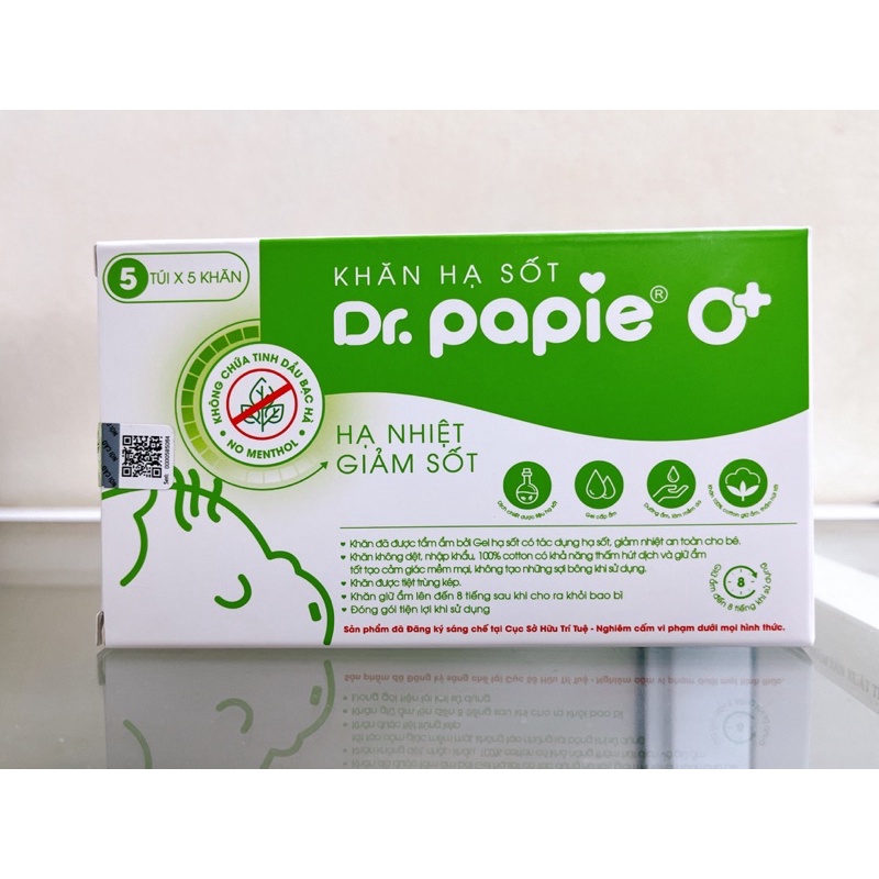 ✅ Khăn lau hạ sốt Dr Papie cho bé - An toàn, hạ sốt nhanh chóng - 1 Gói 5 Miếng