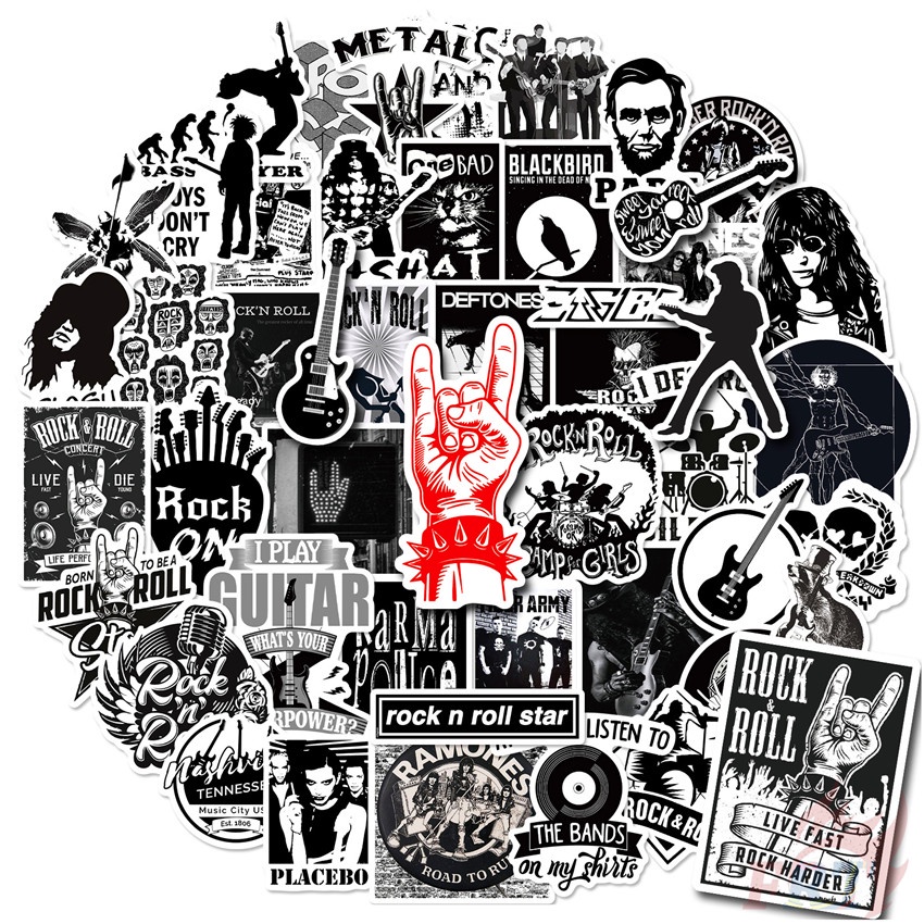 Bộ 100 Cái/Bộ ❉ Ban Nhạc Rock Punk Hip Hop. Miếng Dán Trang Trí Kiểu Cổ Điển Màu Trắng Đen ❉ Sticker Dán Tường Chống Thấm Nước Thời Trang