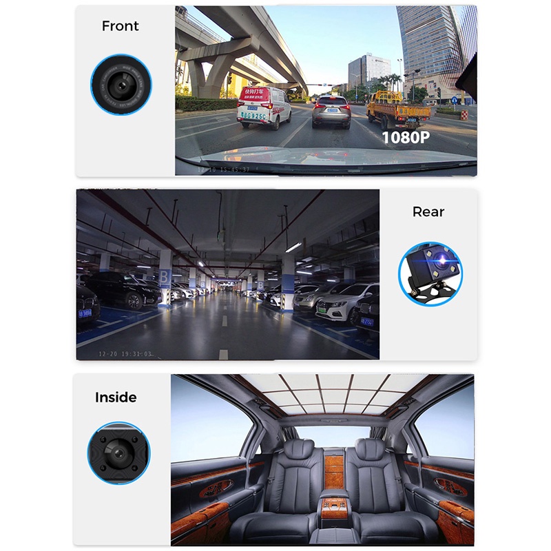 Camera Trước Và Sau DVR 3 Ống Kính 3 Trong 1 HD 1080P Cho Xe Tax Uber