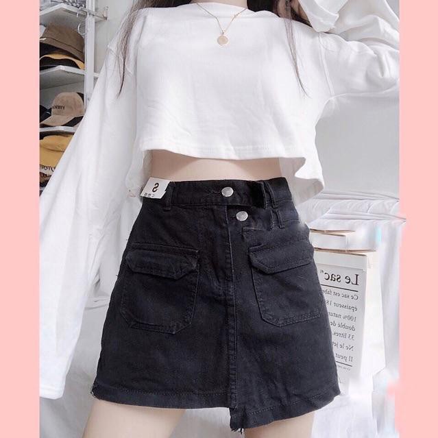 Chân Váy Jean Trắng Đen túi cách điệu - Hình thật hàng có sẵn MS: 073 | BigBuy360 - bigbuy360.vn