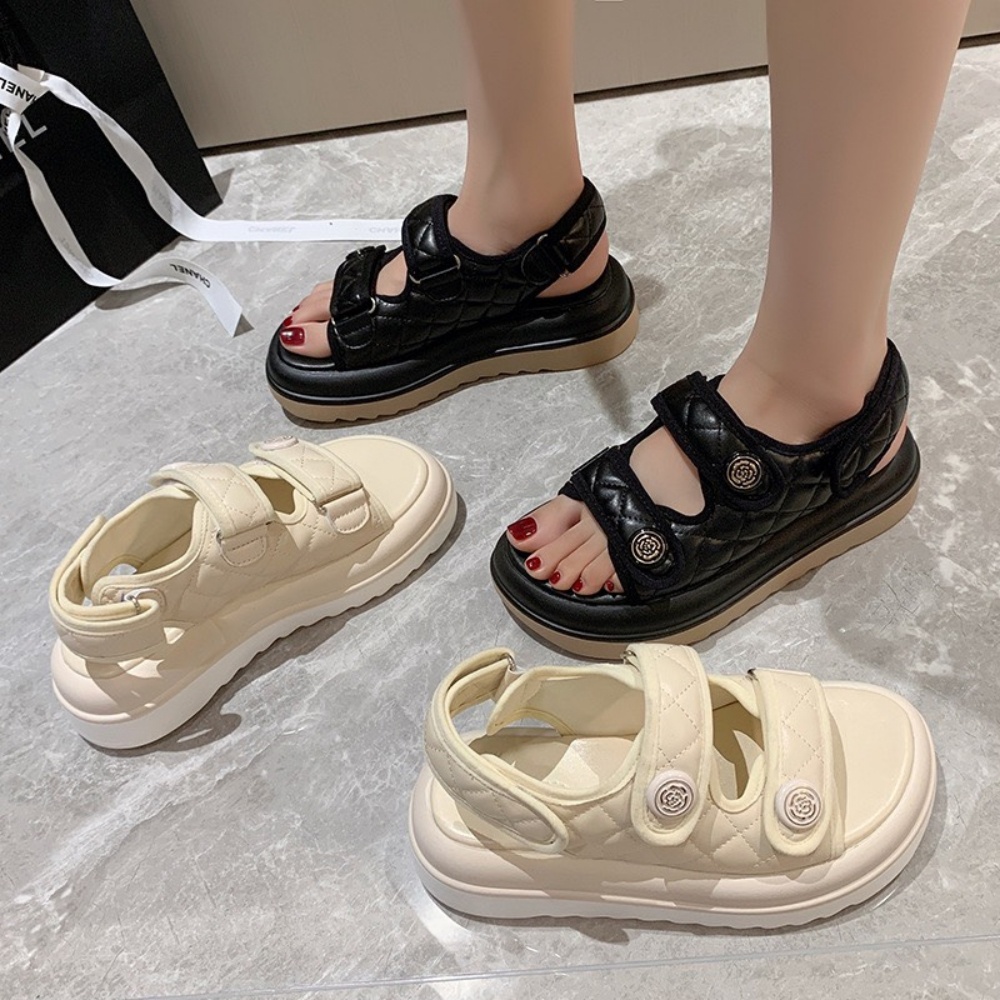Giày MWC 2938 - Sandal Hoa Trà Đế Bánh Mì 5cm Quai Dán, Giày sandal 2 Quai Ngang Vân Chỉ Nổi Siêu êm, siêu dễ mix đồ