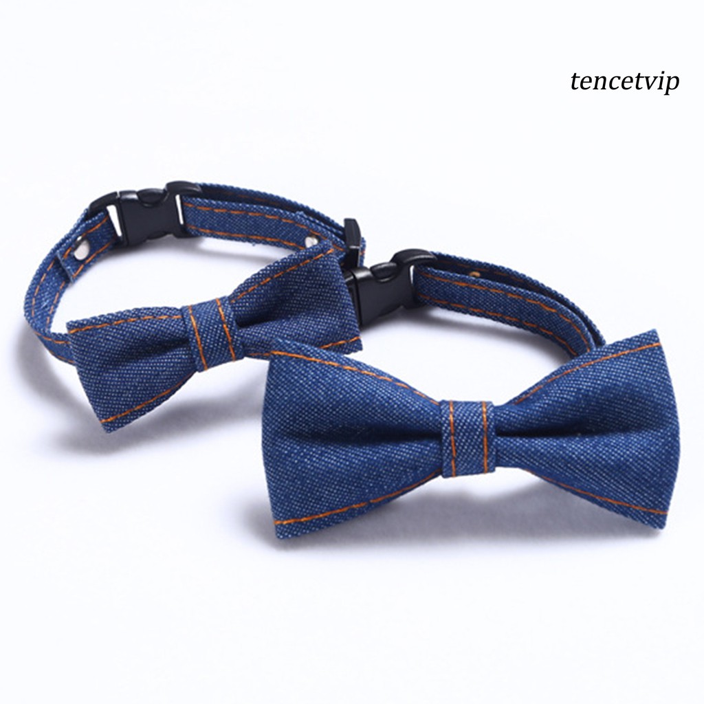 Vòng Cổ Denim Đính Nơ Có Thể Điều Chỉnh Cho Thú Cưng