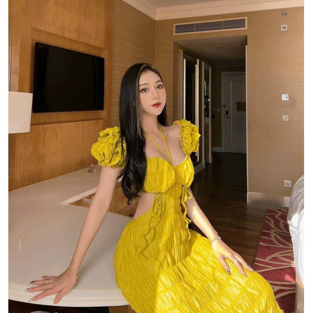 [HCM] Đầm Maxi Chạy Mocking (Mặc 2 Kiểu) Hở Eo Thời Trang Nữ Sam Closet Free Size 40-55kg
