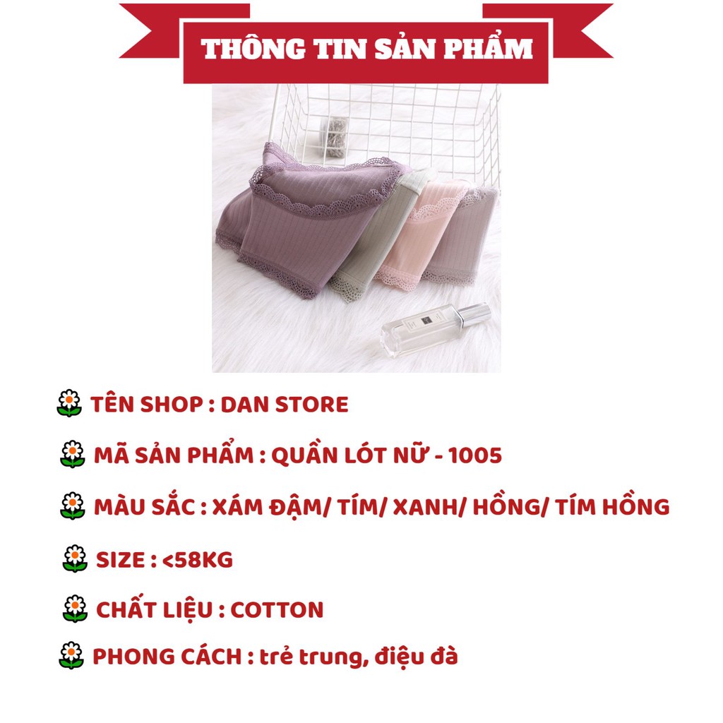 Quần Lót Nữ - Quần Lót Cotton gân tăm kháng khuẩn mềm mại - phối viền ren DAN STORE Mã 1005
