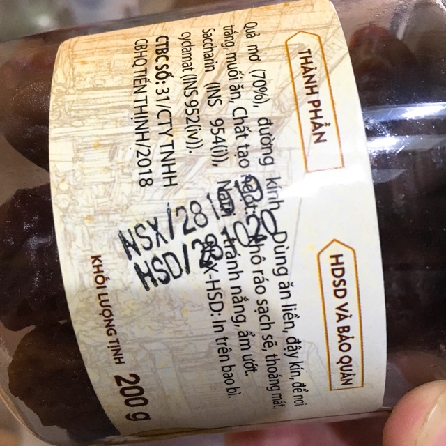 Ô mai Tiến Thịnh 200g date 10/2024 mới tăng giá