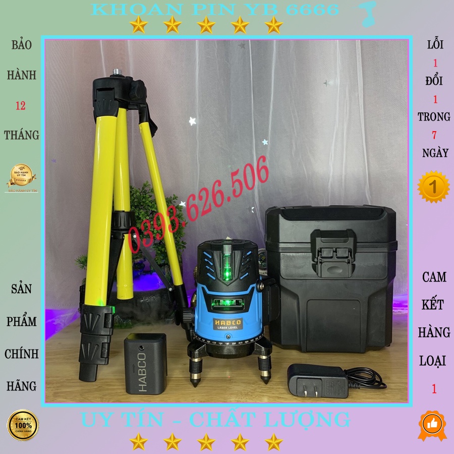 Máy Cân Bằng Laser - Máy Cân Mực 5 tia Habco, sử dụng dễ dàng cho các bác thợ làm việc ngoài trời,an toàn và tiện lợi