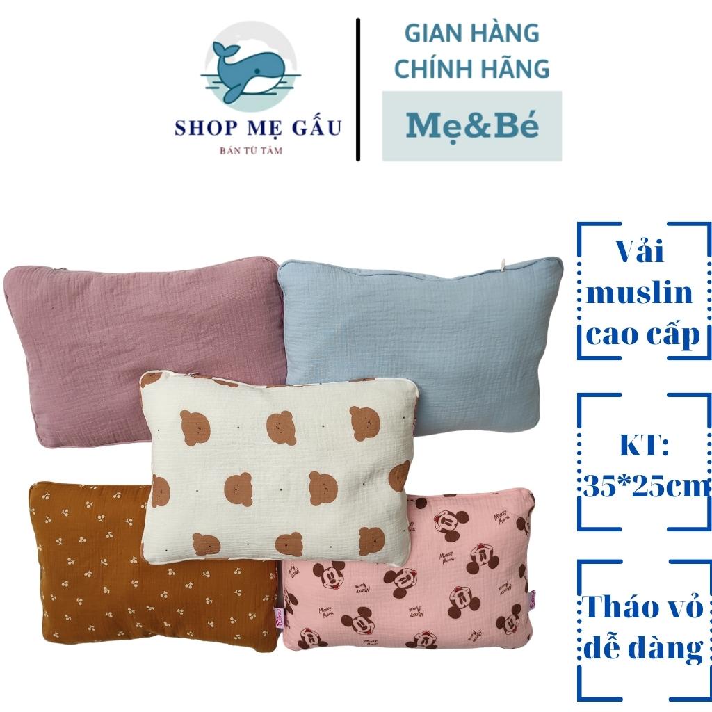 Gối xô sơ sinh, gối đầu cho bé vải xô muslin cao cấp MERU