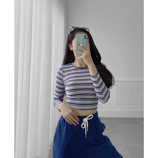 🍒ÁO_CROPTOP_SỌC_TAY_DÀI🥑