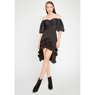 COCO SIN - Váy Đen Phối Dập Ly Xéo 2 Tầng