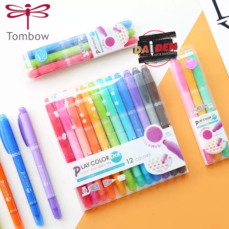 [DA ĐEN] Bộ Bút 2 Đầu Tombow Play Color DOT 3/12 Màu