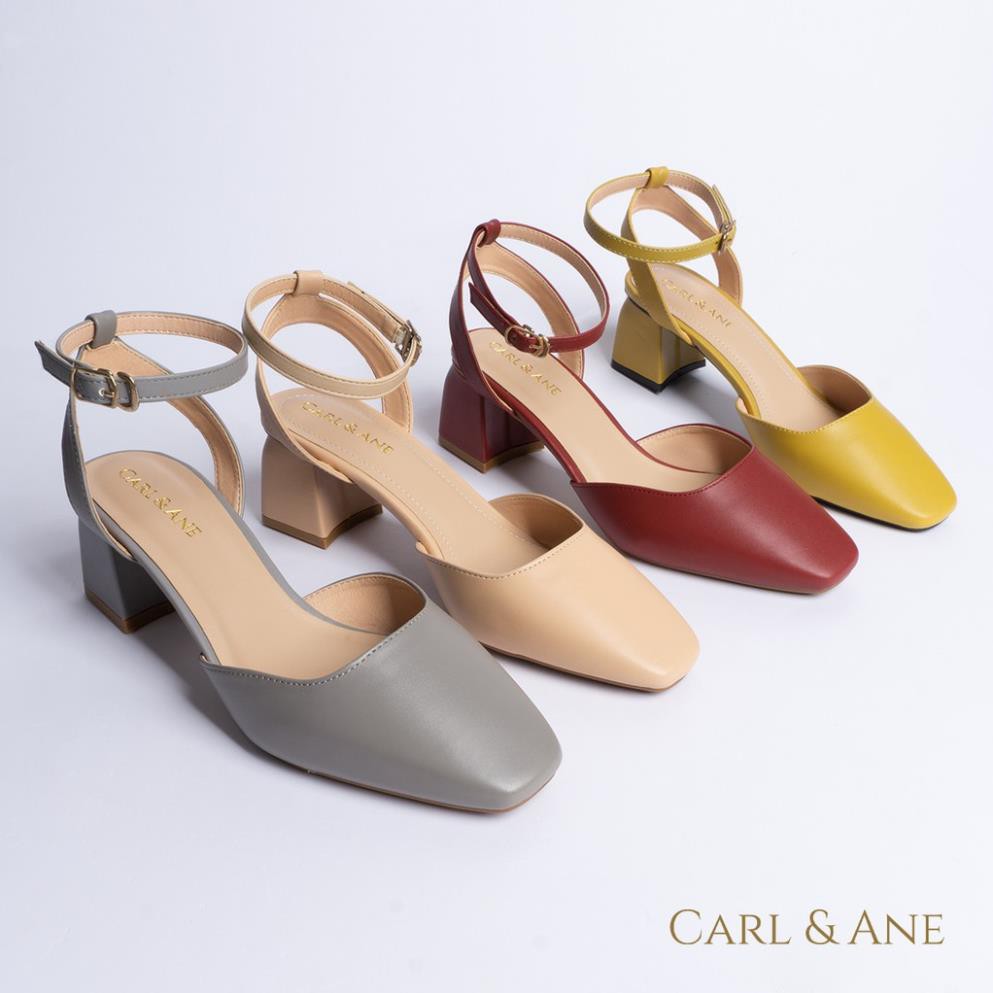 Carl & Ane - Giày cao gót thời trang mũi vuông phối dây hở gót cao 5cm màu đỏ đô _  CL004 ))88