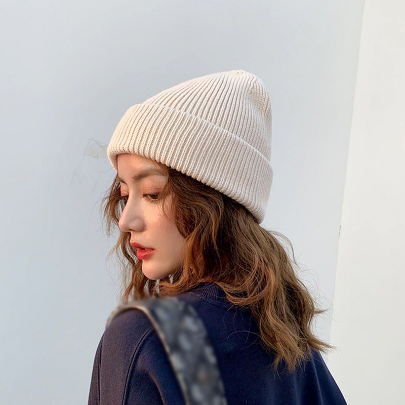 Nón trùm đầu dệt kim màu trơn cho nam và nữ