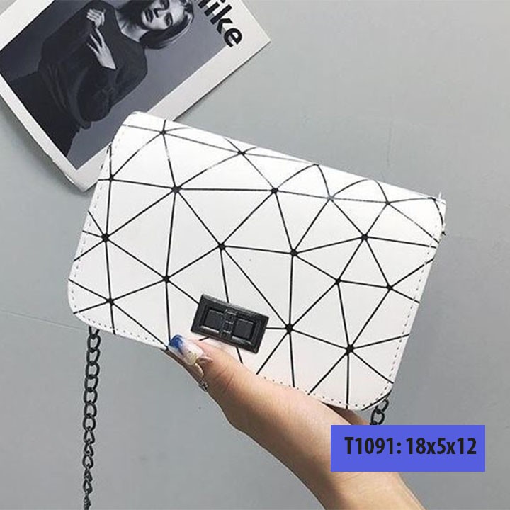 Túi xách tay đeo chéo nữ khóa ngang sọc kẻ cá tính phong cách hàn quốc T1091