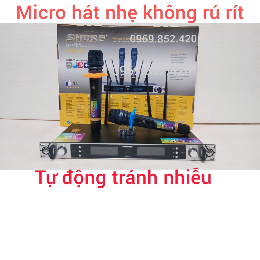 Micro không dây . Micro shure UGX 30 Thế hệ mới hát karaoke hay nhẹ chất lượng âm thanh sống động