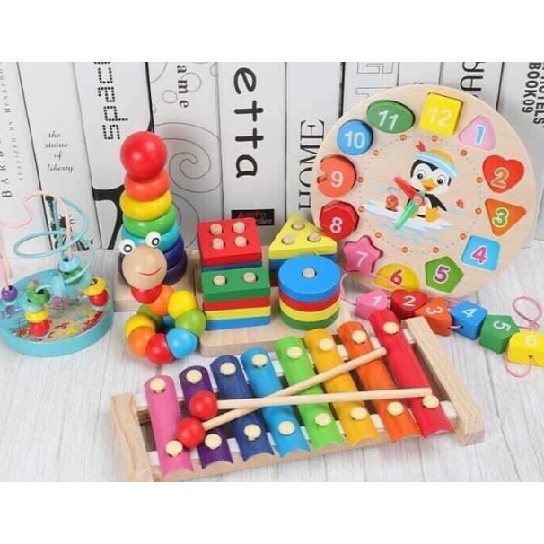 Đồ chơi gỗ thông minh cho bé - combo 6 món đồ chơi gỗ phát triển trí tuệ cho bé