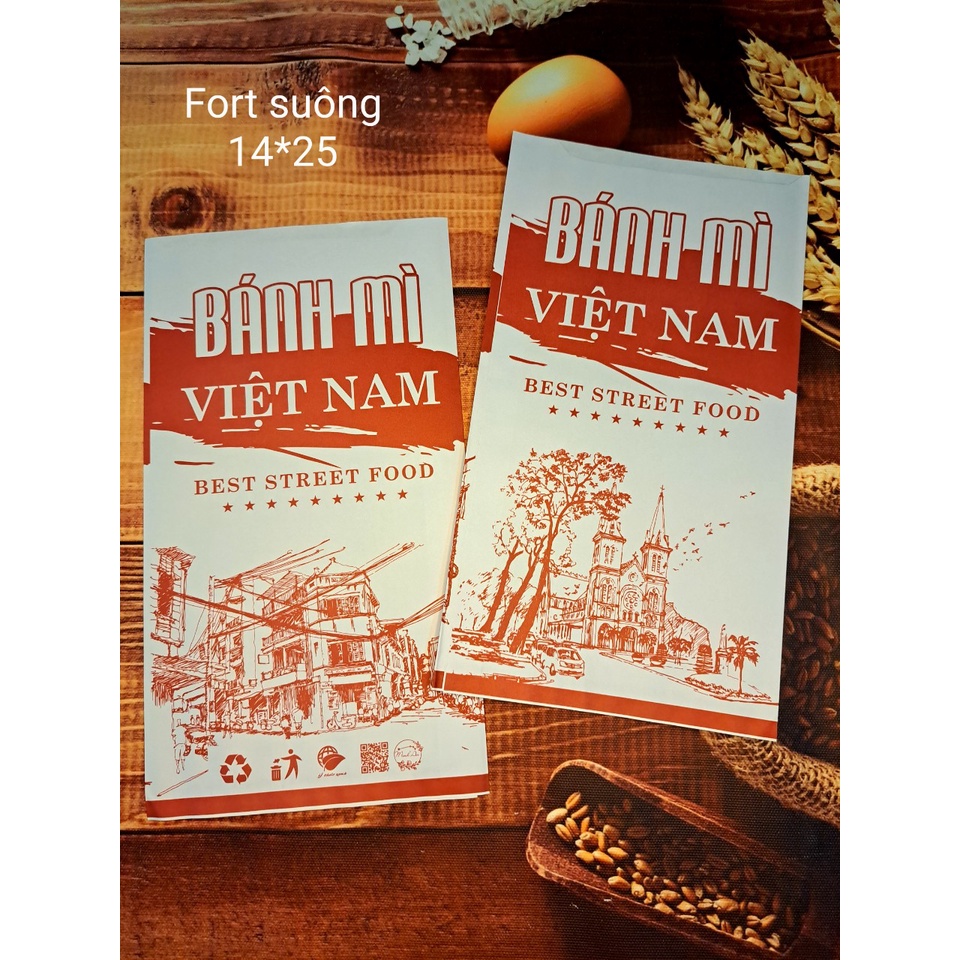 100 Túi Giấy &quot;Ẩm Thực Đường Phố Việt&quot;  ĐỰNG BÁNH MÌ TRUYỀN THỐNG &amp; Các loại bánh... Giấy Thực Phẩm Kraft