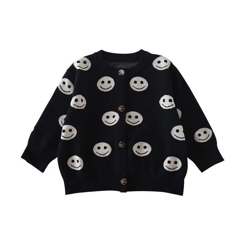 Áo khoác Cardigan dệt kim hình mặt cười cho bé