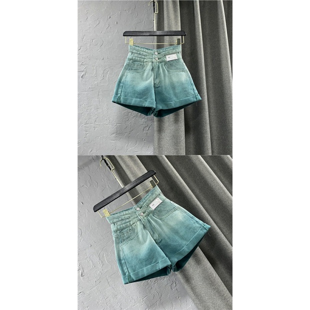 Quần short denim lưng cao 2 túi màu gradient thời trang mùa hè 2022 dành cho nữ