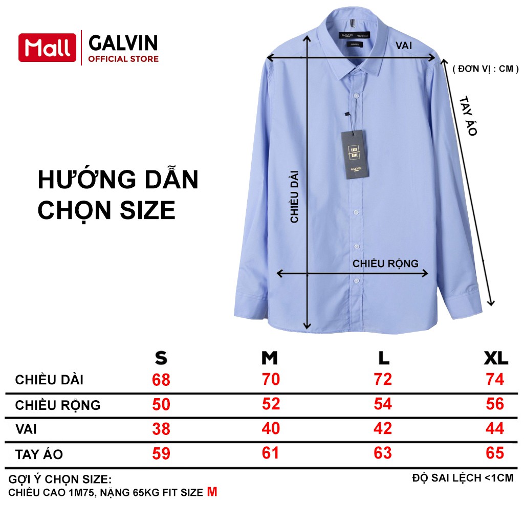 Áo sơ mi Nam Galvin basic bộ 4 màu trơn chất chống nhăn xù form slimfit SMGV66