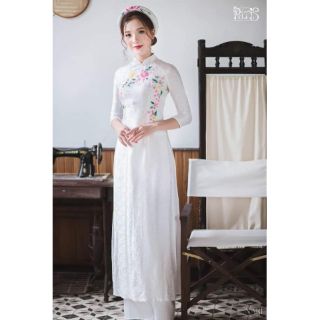 Áo dài gấm 2tà trắng, đỏ,hồng