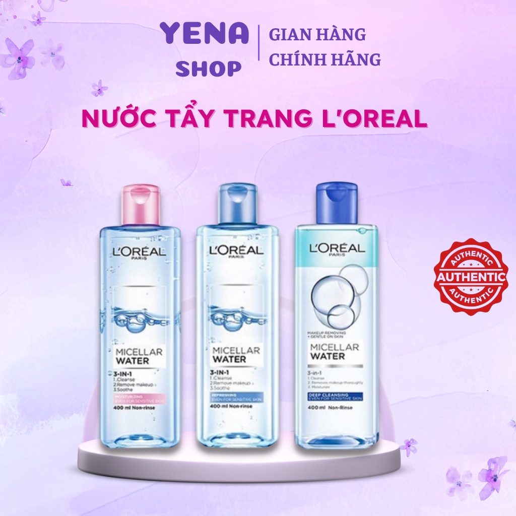 Nước Tẩy Trang L'Oreal Cho Mọi Loại Da Loreal Paris 3-in-1 Micellar Water 400ml Giúp làm sạch sâu, mềm mịn da