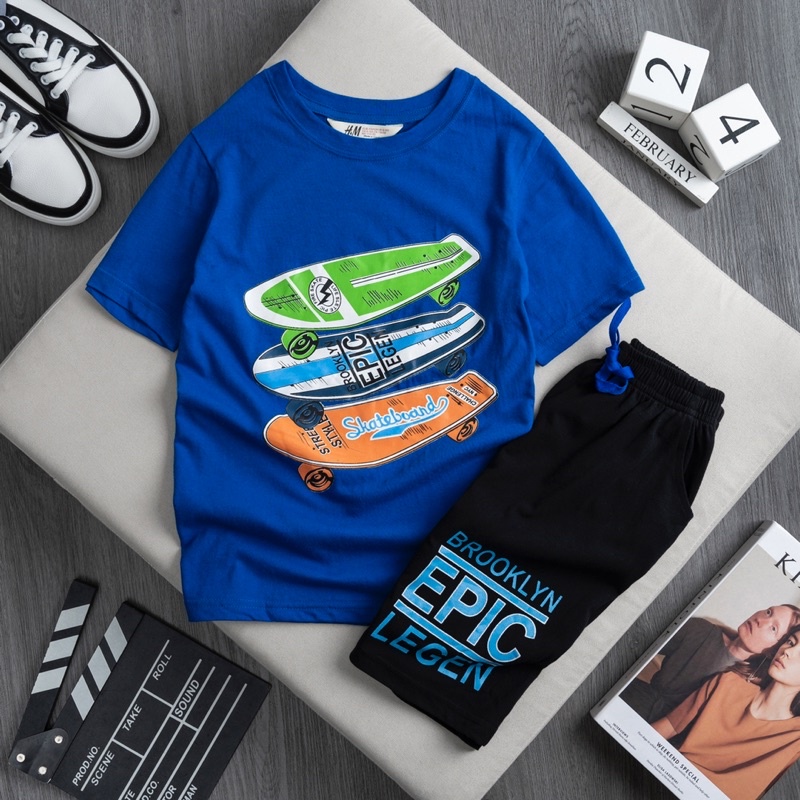 Bộ hm bé trai cotton sz đại Janeshop, Set quần áo cộc mùa hè size 6-16