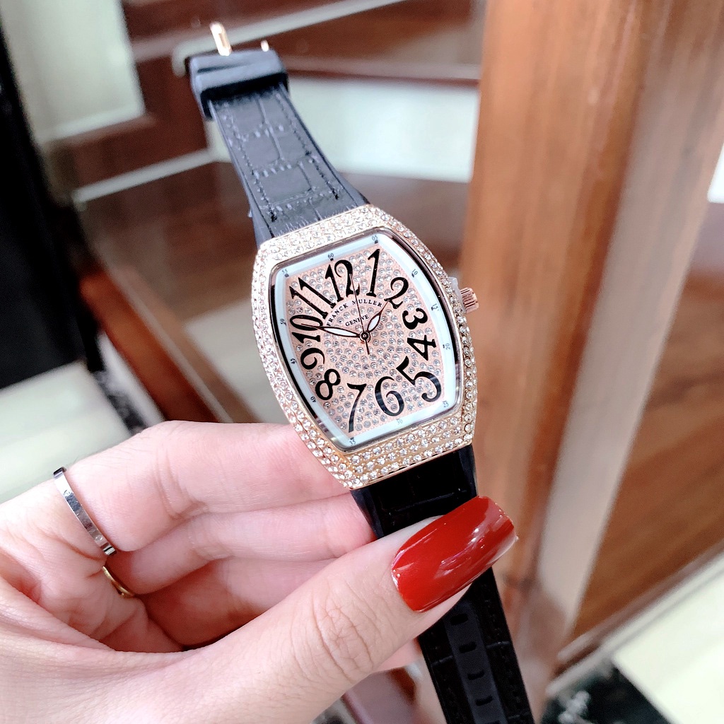 Đồng hồ nữ Franck muller full đá, dây da cao cấp sang trọng - Frank muller geneve bảo hành 12 tháng