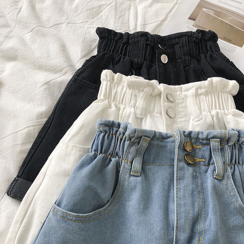 Quần Short Denim Mỏng Dáng Chữ a Ống Rộng Lưng Thun Thời Trang Mùa Hè Hàn Quốc Cho Nữ Plus Size 200 Jin