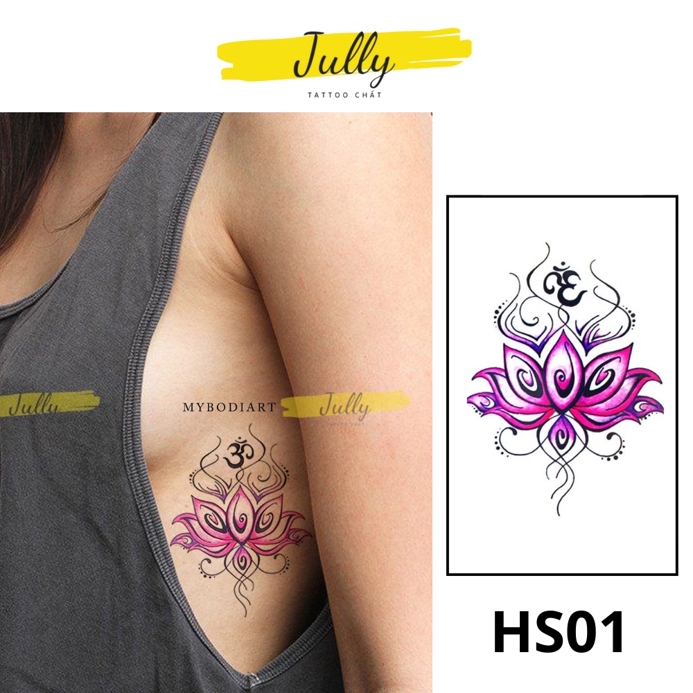 Hình xăm dán hoa sen mini, xăm tạm thời chống nước an toàn bền đẹp JULLY Tattoo chất