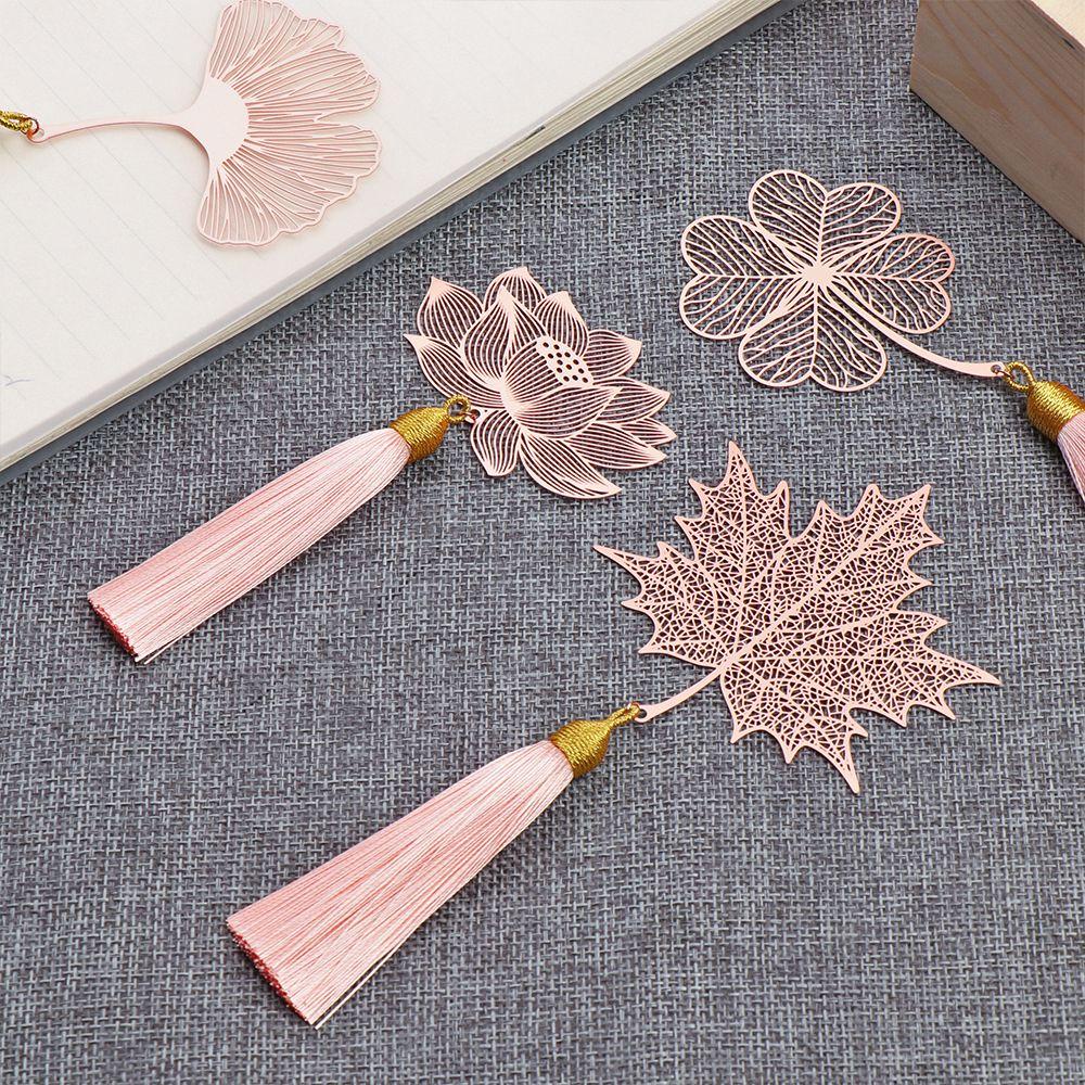LANFY Bookmark Kim Loại Màu Vàng Hồng Hình Lá Mơ Mới