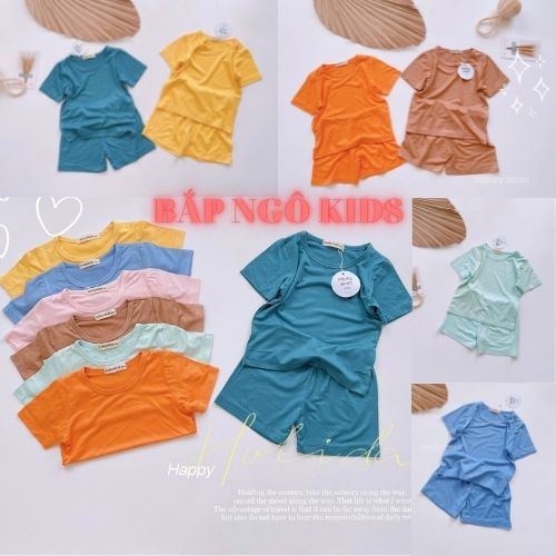 Bộ cộc tay bé trai, bé gái chất thun lạnh siêu mềm mướt mát lạnh, quần áo trẻ em Bắp Ngô Kids size từ 8 đến 18kg