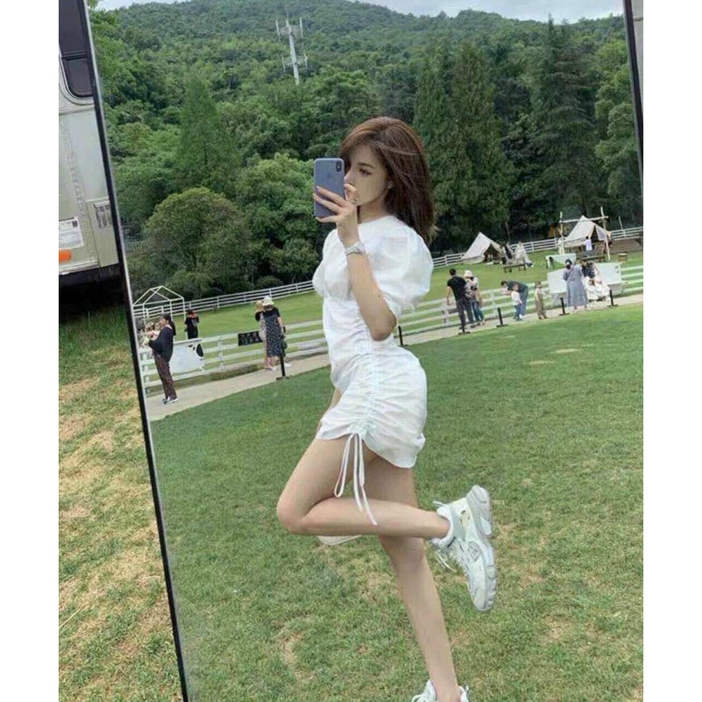 [ Mã FAMAYWA2 giảm 10K đơn 50K] đầm bông rút dây tay ngắn cổ tròn | BigBuy360 - bigbuy360.vn