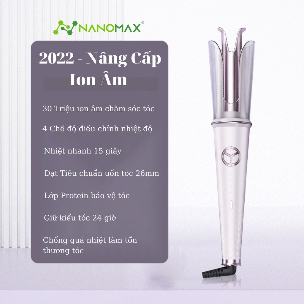 Máy Uốn Tóc Tự Động Xoay 360 Độ Nanomax XN-390, Anion Bảo Vệ Tóc, 4 Mức Nhiệt Phù Hợp Mọi Kiểu Tóc, Bh 12 Tháng