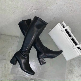 Boot đùi lửng da lì mũi vuông (fullbox )