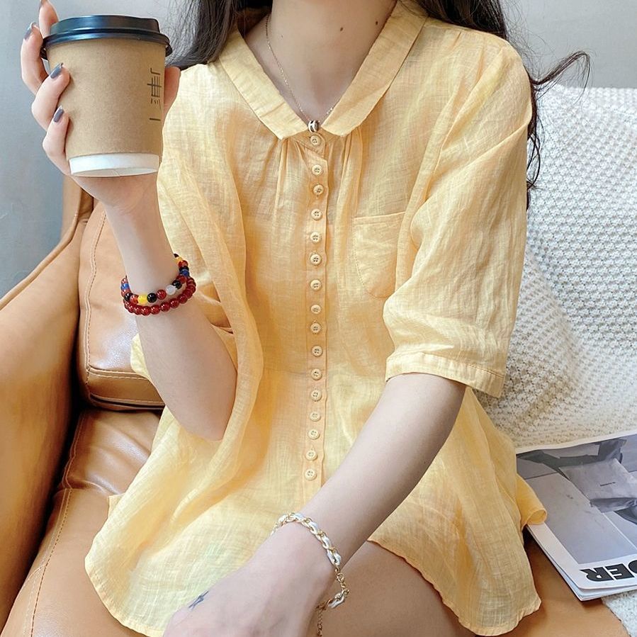 Áo Sơ Mi Dáng Rộng Nhiều Nút Ngọt Ngào Mùa Hè Hàn Quốc Cho Nữ