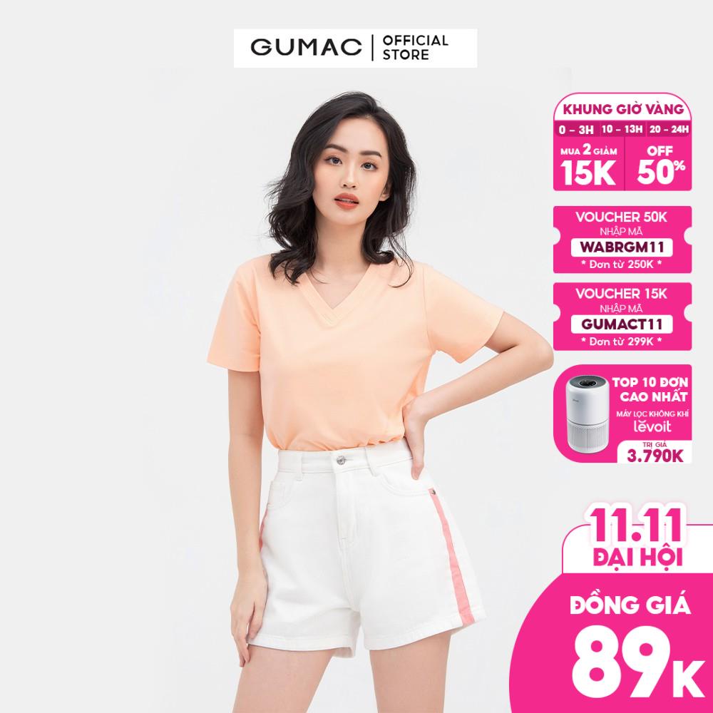 [Mã WABRGM11 giảm 10% đơn 250K] Áo thun nữ cổ tim GUMAC ATB813 | BigBuy360 - bigbuy360.vn
