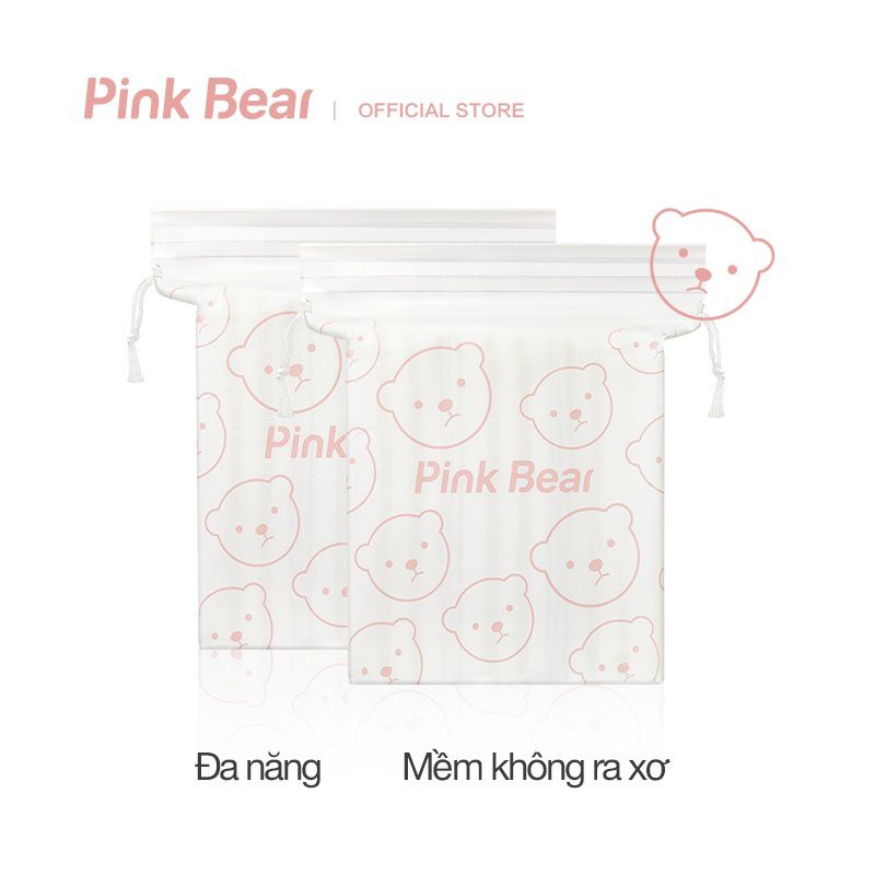 Bộ 300 Bông Tẩy Trang Pink Bear Mềm Mịn Có thể Sử Dụng Khô Và Ướt