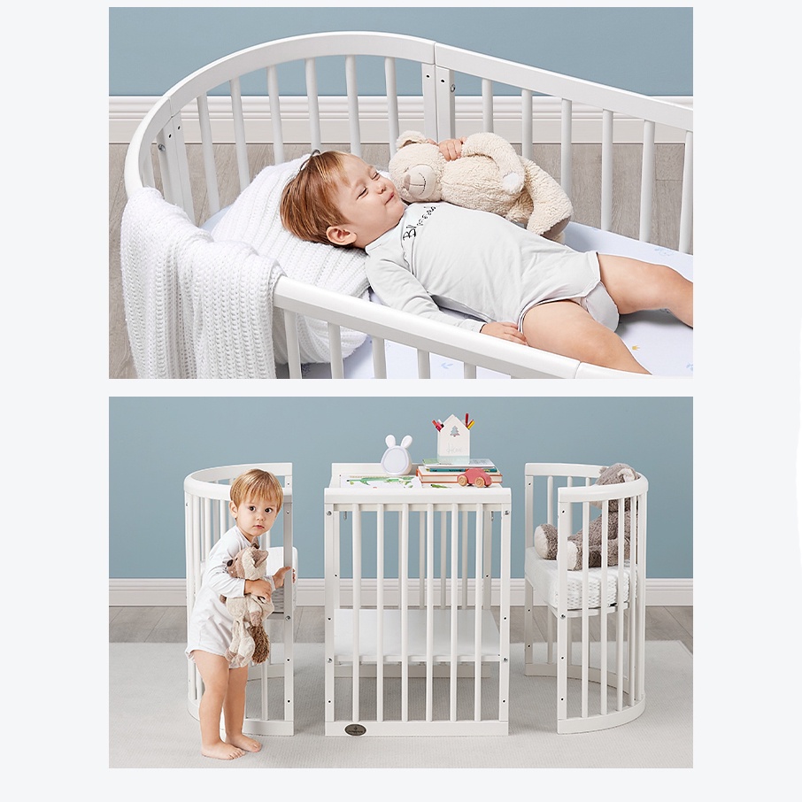 Giường Cũi Gỗ Nhập Khẩu Đa Năng Hình Oval Tiêu Chuẩn Châu Âu Sơn Không Mùi Không Kim Loại Nặng