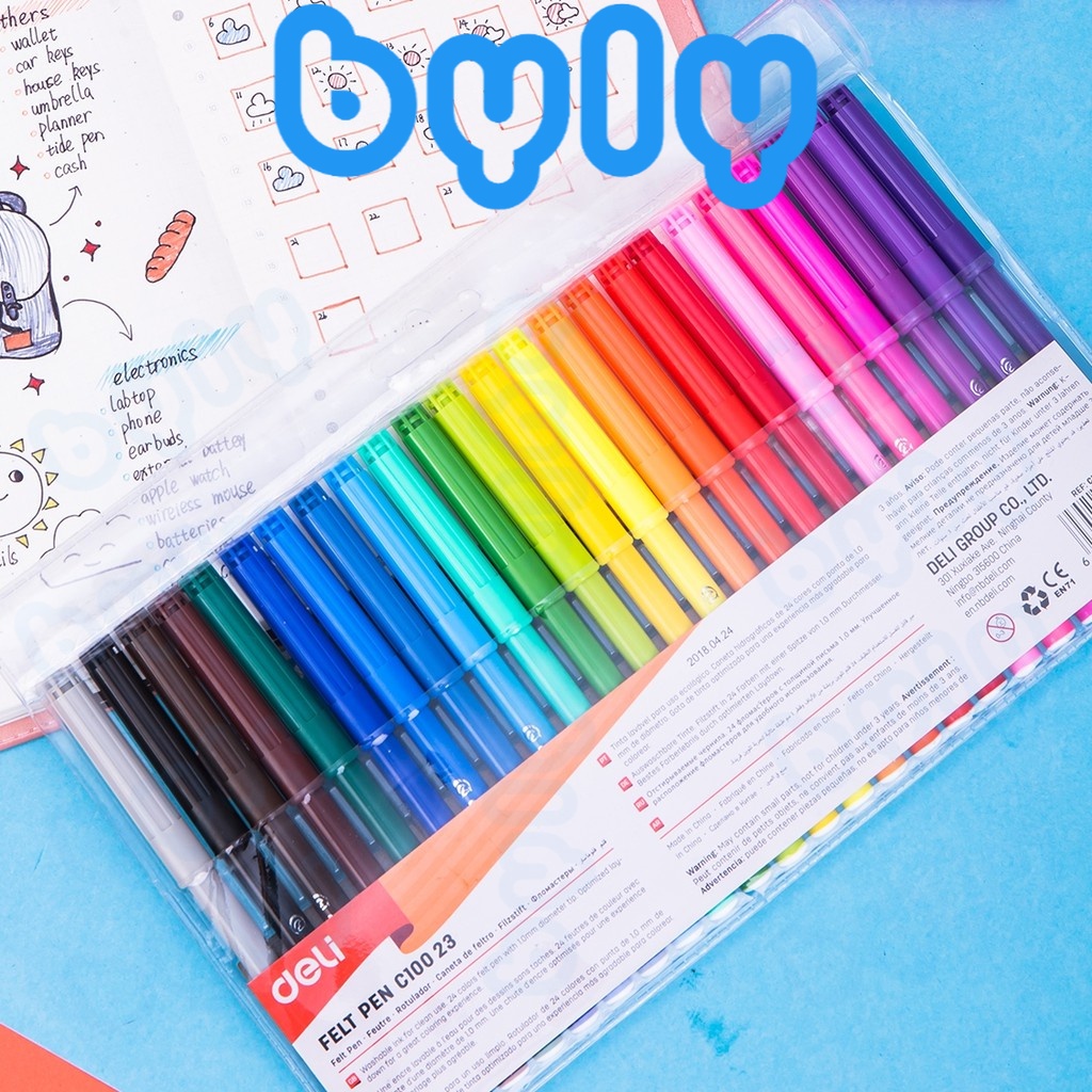 [Ship hỏa tốc] Vỉ bút lông màu Colorun Felt Pen Deli - ByLy Store 12 màu C10003 - 18 màu C10013 - 24 màu C10023